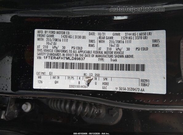 1FTER4FH7MLD89837 2021 FORD RANGER Черный Вид подкапотного пространства
