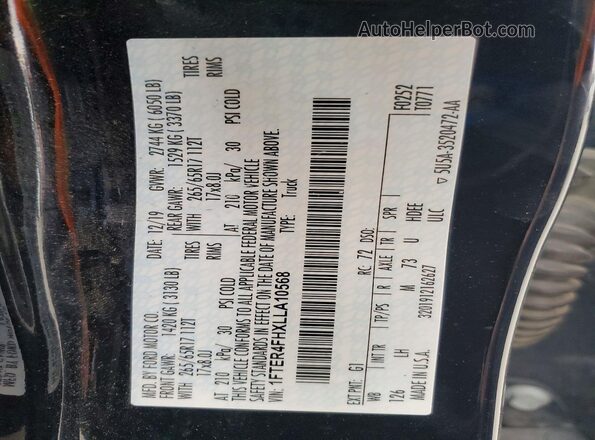 1FTER4FHXLLA10568 2020 FORD RANGER Black VIN կոդի պիտակի տեսք