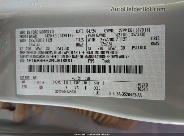 1FTER4HH2RLE18861 2024 FORD RANGER Gray ძრავის განყოფილების ხედი