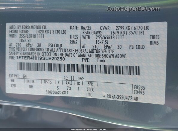1FTER4HH9SLE29250 2025 FORD RANGER Blue Widok komory silnika