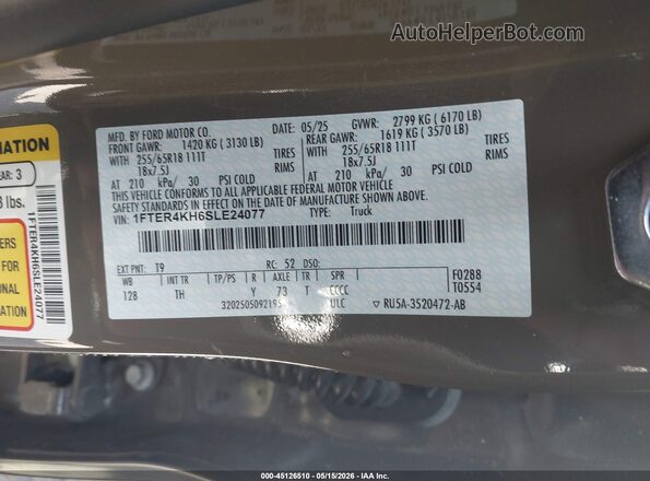 1FTER4KH6SLE24077 2025 FORD RANGER Green 