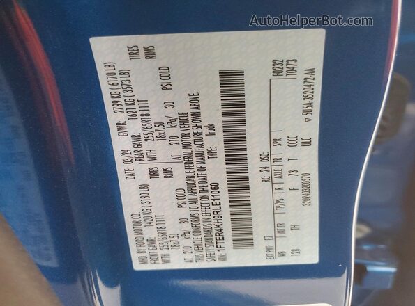 1FTER4KH9RLE11060 2024 FORD RANGER Blue Widok naklejki z numerem VIN