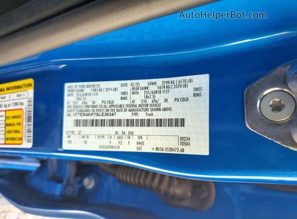 1FTER4KP7SLE30347 2025 FORD RANGER Blue ძრავის განყოფილების ხედი