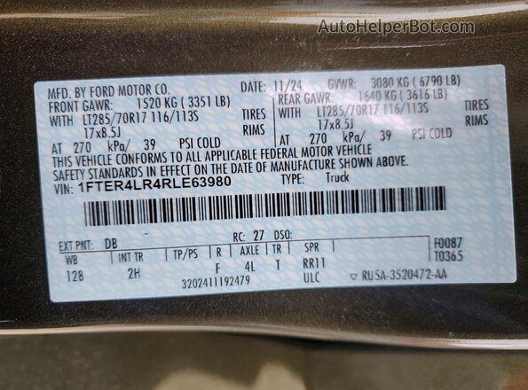 1FTER4LR4RLE63980 2024 FORD RANGER Green VIN კოდის სტიკერის ხედი