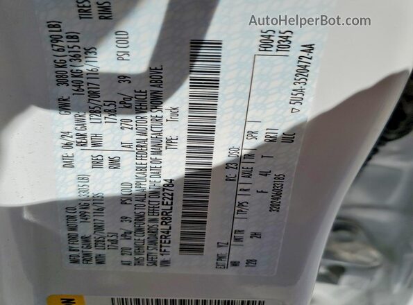 1FTER4LR8RLE22784 2024 FORD RANGER White ძრავის განყოფილების ხედი