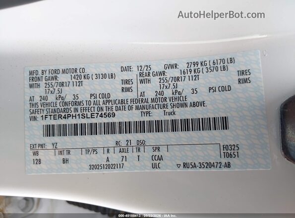 1FTER4PH1SLE74569 2025 FORD RANGER White Widok komory silnika