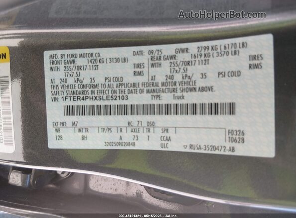 1FTER4PHXSLE52103 2025 FORD RANGER Gray 