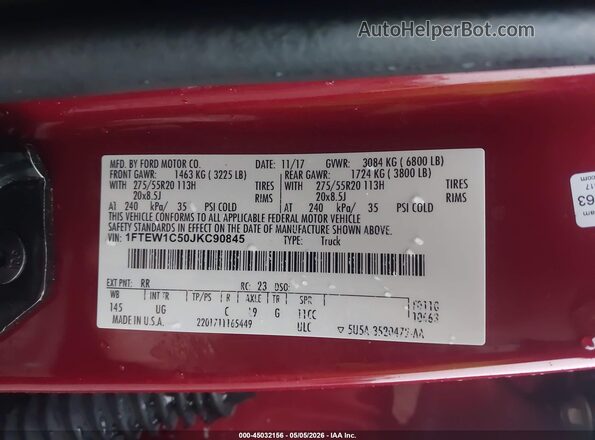 1FTEW1C50JKC90845 2018 FORD F150 Red Շարժիչի բաժամունքի տեսք