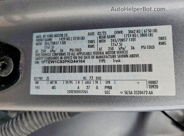 1FTEW1C82PKD44164 2023 FORD F150 Серебряный 