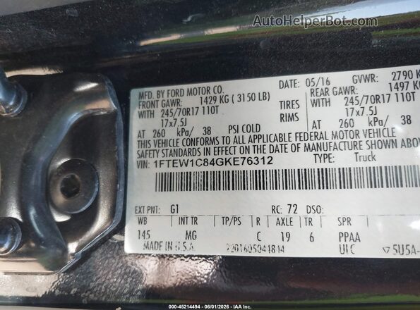 1FTEW1C84GKE76312 2016 FORD F150 Black Շարժիչի բաժամունքի տեսք