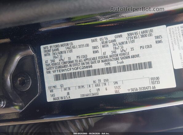 1FTEW1CF1GFC25898 2016 FORD F150 Черный 