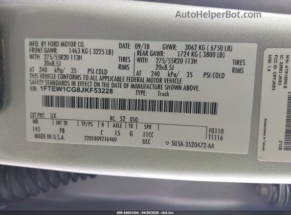1FTEW1CG8JKF53228 2018 FORD F150 Silver Engine compartment view