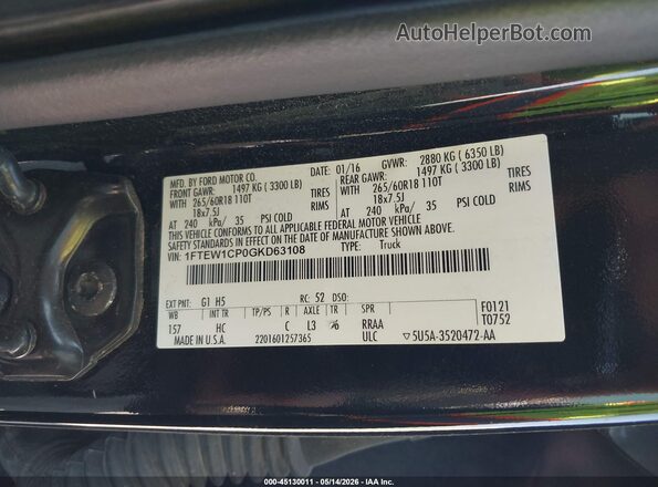 1FTEW1CP0GKD63108 2016 FORD F150 Black Widok komory silnika
