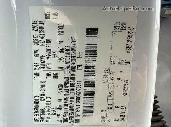 1FTEW1CP0GKD70611 2016 FORD F150 White 