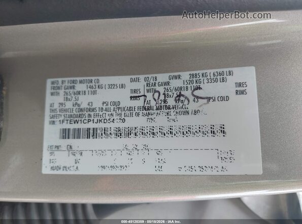 1FTEW1CP1JKD54120 2018 FORD F150 Золотой Вид подкапотного пространства