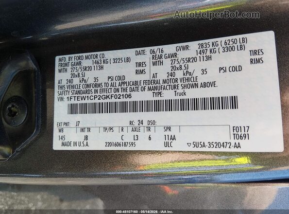 1FTEW1CP2GKF02106 2016 FORD F150 Gray Engine compartment view