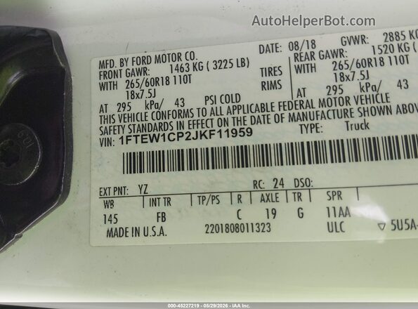 1FTEW1CP2JKF11959 2018 FORD F150 Белый Вид подкапотного пространства