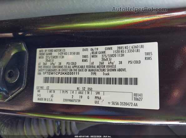 1FTEW1CP2KKE05111 2019 FORD F150 Burgundy Engine compartment view