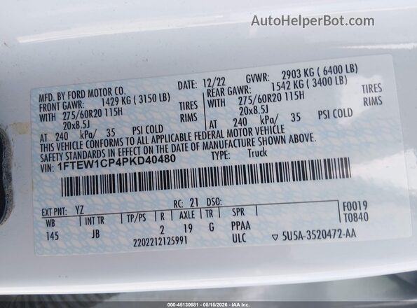 1FTEW1CP4PKD40480 2023 FORD F150 Белый Вид подкапотного пространства