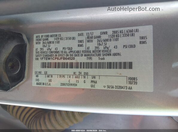 1FTEW1CP8JFB64520 2018 FORD F150 Gray Engine compartment view