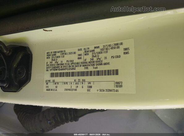 1FTEW1E4XKFC23202 2019 FORD F150 White ძრავის განყოფილების ხედი