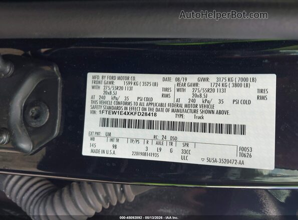 1FTEW1E4XKFD28418 2019 FORD F150 Black Engine compartment view