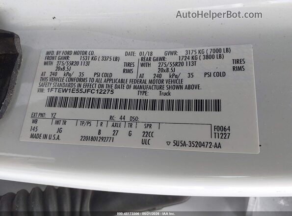 1FTEW1E55JFC12275 2018 FORD F150 White 
