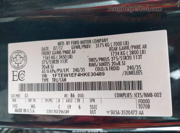 1FTEW1EF4HKE30489 2017 FORD F150 Black ძრავის განყოფილების ხედი