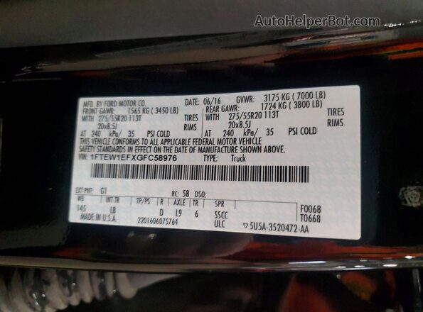 1FTEW1EFXGFC58976 2016 FORD F150 Черный 