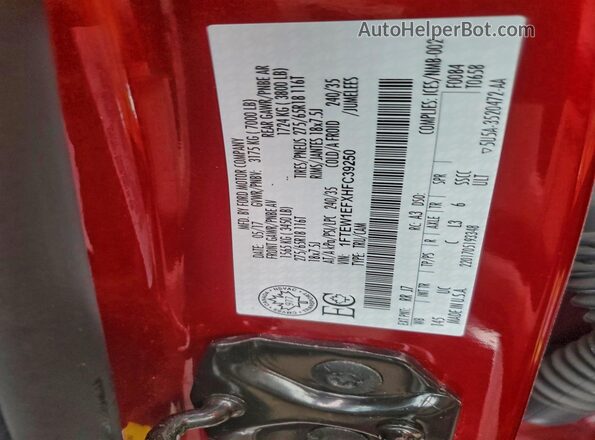 1FTEW1EFXHFC39250 2017 FORD F150 Red Շարժիչի բաժամունքի տեսք