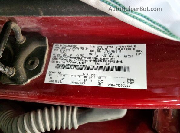 1FTEW1EG0HKC47468 2017 FORD F150 Burgundy 