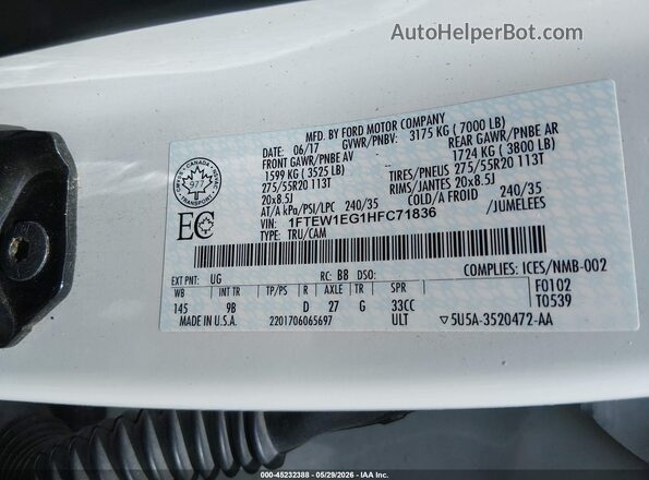 1FTEW1EG1HFC71836 2017 FORD F150 White ძრავის განყოფილების ხედი