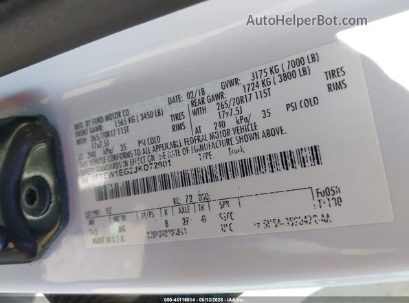 1FTEW1EG2JKD72901 2018 FORD F150 White Widok komory silnika