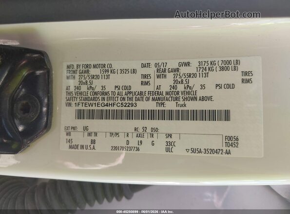 1FTEW1EG4HFC52293 2017 FORD F150 White Widok komory silnika