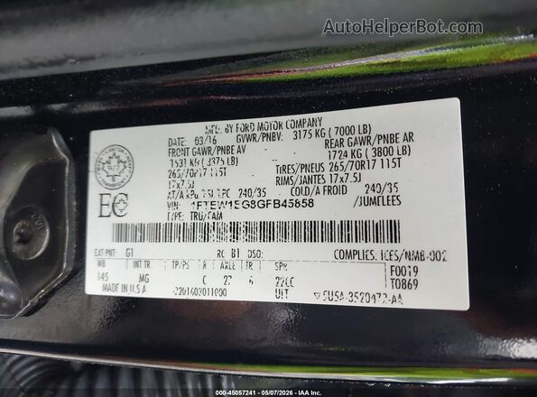 1FTEW1EG8GFB45858 2016 FORD F150 Черный Вид подкапотного пространства