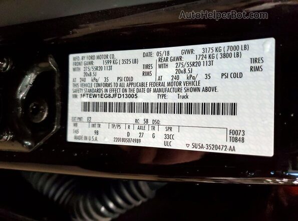 1FTEW1EG8JFD13005 2018 FORD F150 Red 