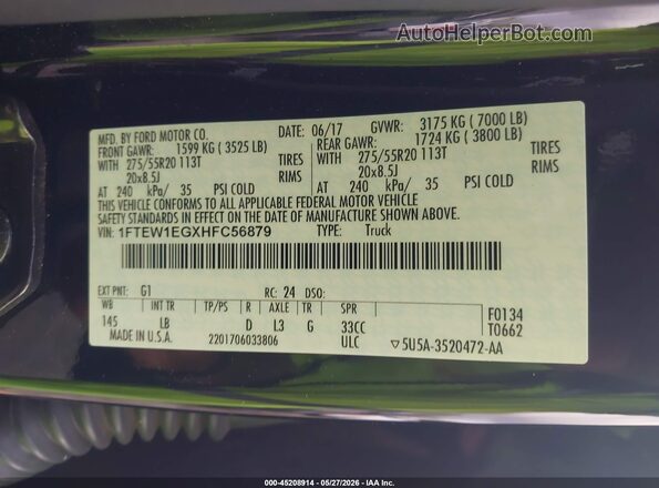 1FTEW1EGXHFC56879 2017 FORD F150 Black 