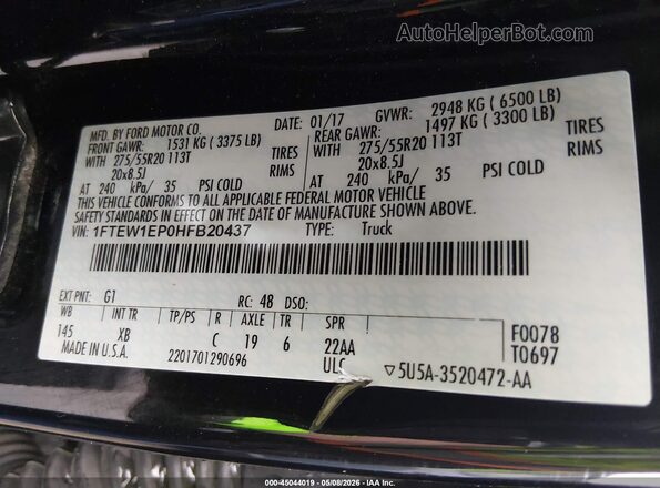 1FTEW1EP0HFB20437 2017 FORD F150 Black 