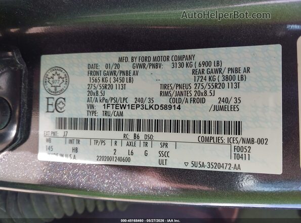 1FTEW1EP3LKD58914 2020 FORD F150 Серый Вид подкапотного пространства
