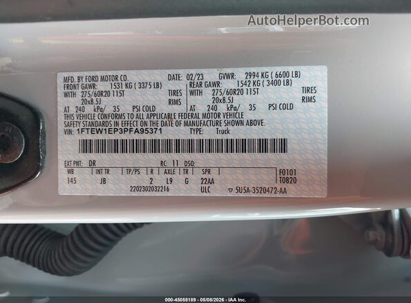 1FTEW1EP3PFA95371 2023 FORD F150 Light Blue Widok komory silnika