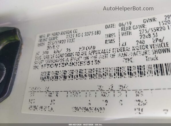 1FTEW1EP4KKE05155 2019 FORD F150 White Вид підкапотного простору