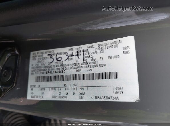 1FTEW1EP4LFA03680 2020 FORD F150 Gray Engine compartment view