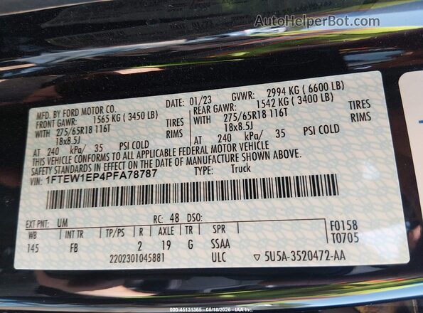 1FTEW1EP4PFA78787 2023 FORD F150 Black Engine compartment view