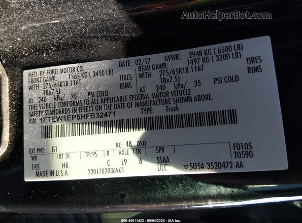 1FTEW1EP5HFB32471 2017 FORD F150 Black Engine compartment view