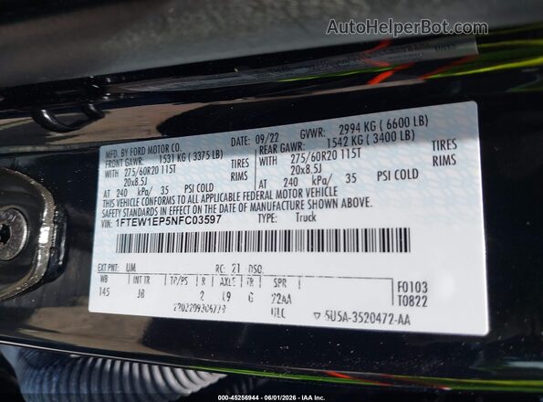 1FTEW1EP5NFC03597 2022 FORD F150 Black Engine compartment view