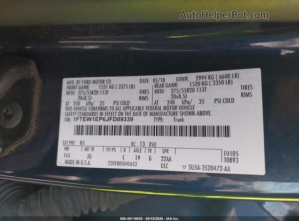1FTEW1EP6JFD09339 2018 FORD F150 Dark Blue Вид подкапотного пространства