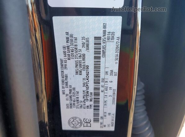 1FTEW1EP7LKD62190 2020 FORD F150 Black 