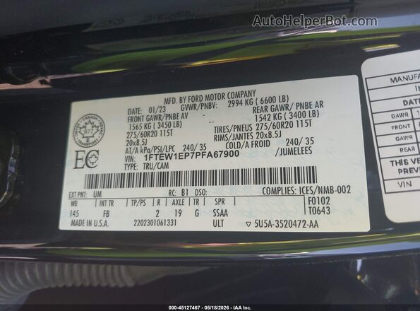 1FTEW1EP7PFA67900 2023 FORD F150 Black Widok komory silnika