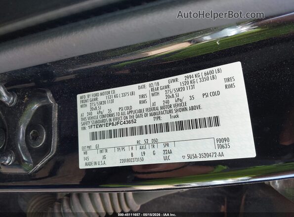1FTEW1EP8JFC43652 2018 FORD F150 Black Widok komory silnika