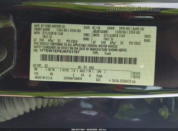 1FTEW1EP8JKF01787 2018 FORD F150 Black Engine compartment view